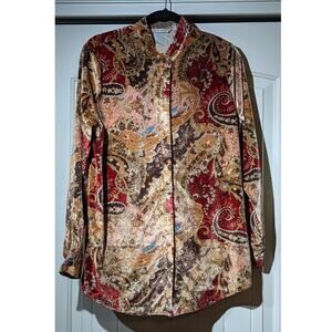 Soft Surroundings Montaigne Bronze Velvet Button Mandarin Collar Tunic Sz M